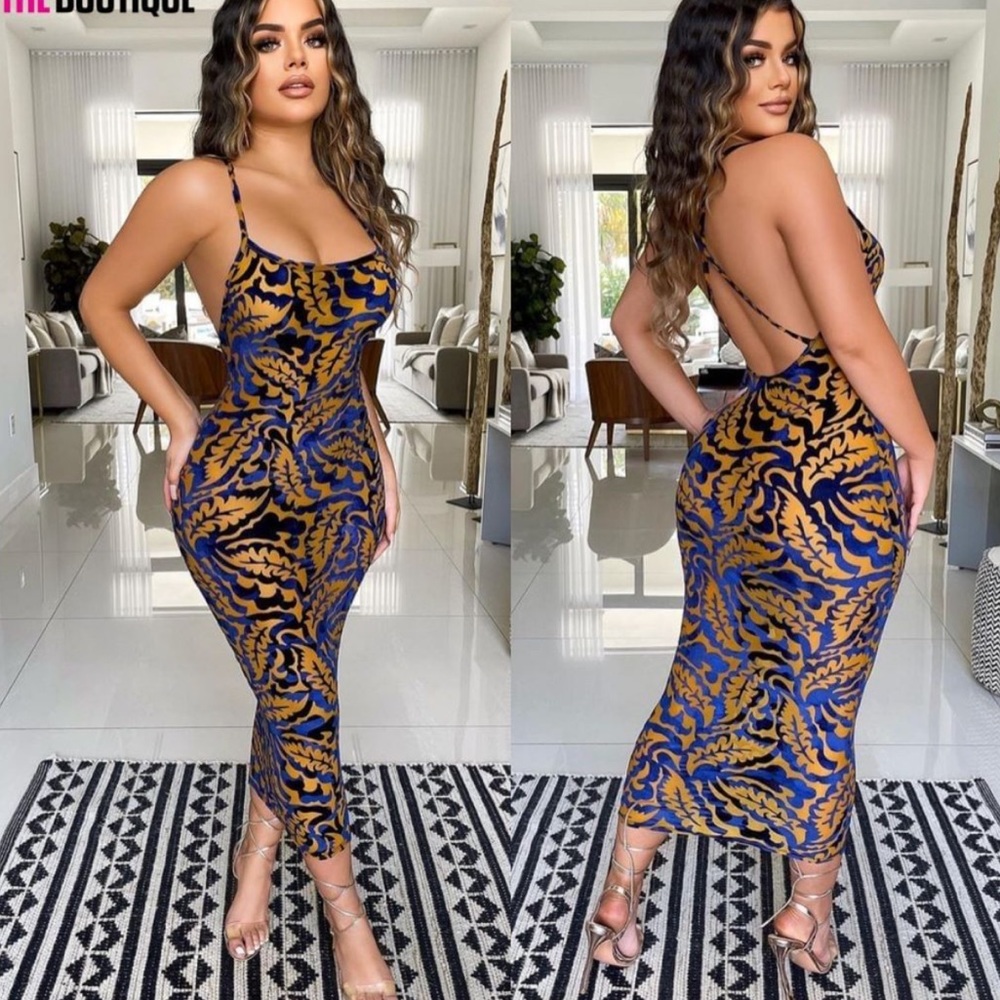 Navy and gold knee high dress